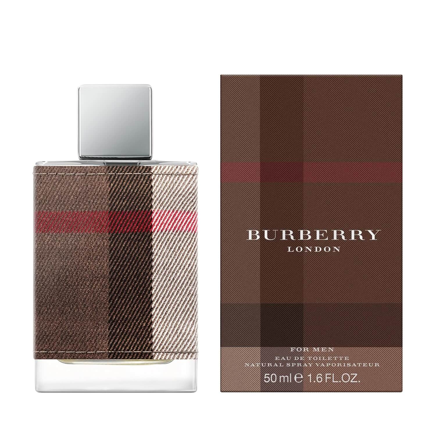Burberry London for Men bottle - iconic plaid-patterned glass with red cap