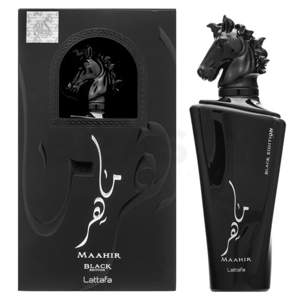 Lattafa Maahir Black perfume bottle