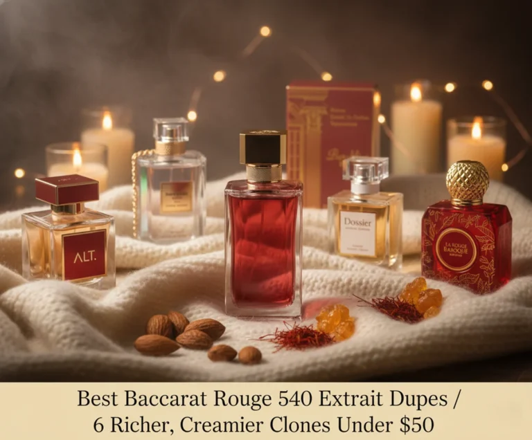 Best Baccarat Rouge 540 Extrait Dupes: 6 Richer, Creamier Clones Under $50 That Feel Like Luxury 74 Best Baccarat Rouge 540 Extrait dupes featured image – luxurious red crystal perfume bottle with cozy winter amber and cashmere elements representing richer, creamier affordable clones under $50