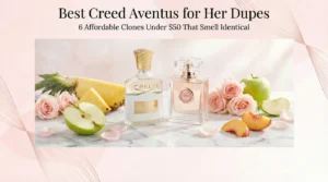 Featured image: Best Creed Aventus for Her dupes under $50 – affordable pineapple-rose perfume clones with fresh fruit and rose props