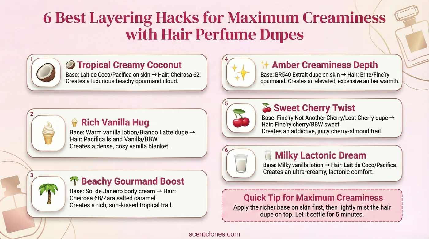 Infographic: 6 pro layering hacks for maximum creaminess with affordable hair perfume dupes