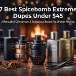 7 affordable Spicebomb Extreme dupes under $45 arranged with cinnamon sticks and tobacco leaves on a dark festive background