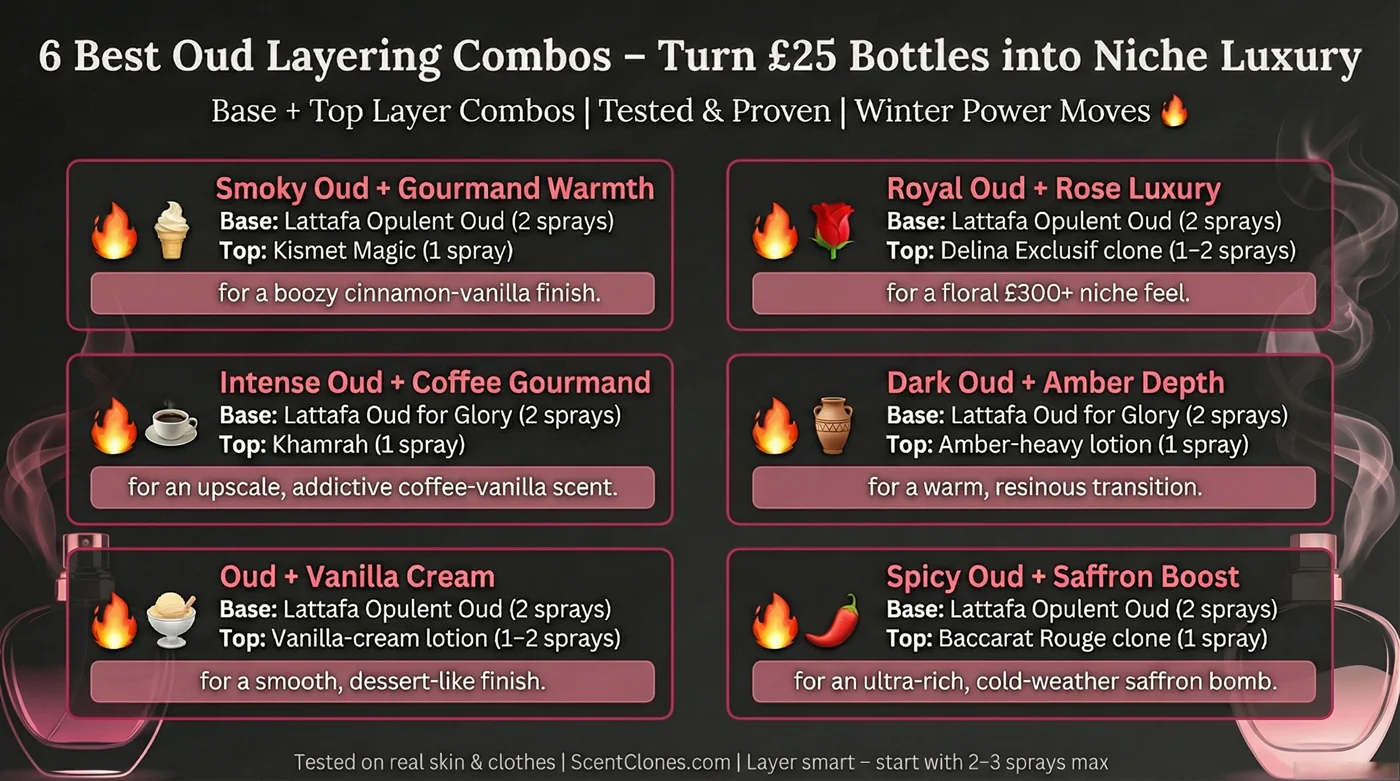 6 Best Oud Layering Combos Infographic – Affordable Clones