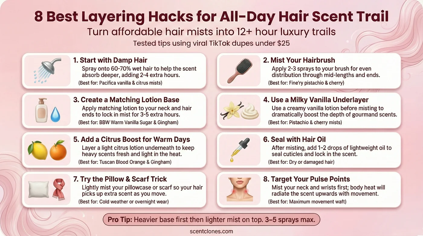 Infographic: 8 Best Layering Hacks for All-Day Hair Scent with affordable mists