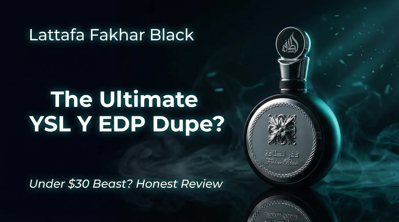 Lattafa Fakhar Black bottle featured image – is it the ultimate YSL Y EDP dupe under $30? Honest review