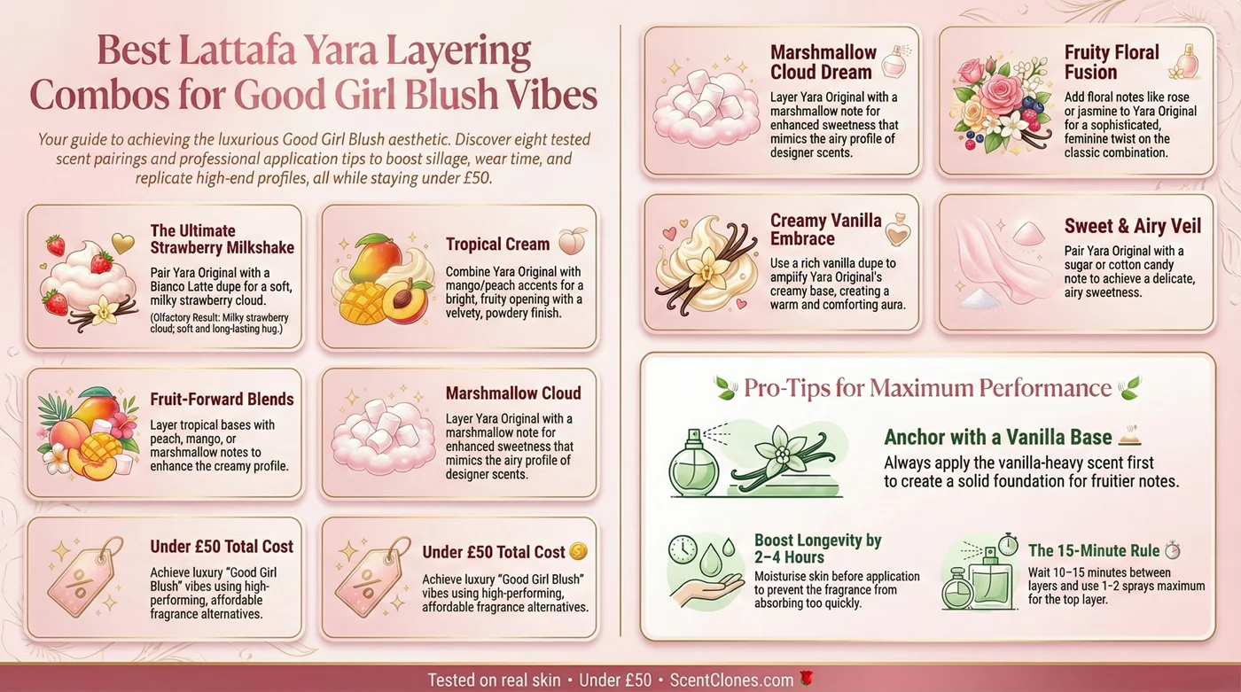 Infographic: 8 Best Lattafa Yara Layering Combos for Good Girl Blush Vibes