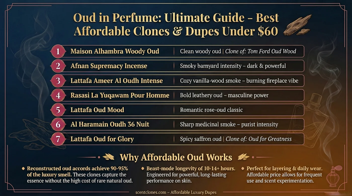 8 Oud Layering Combos Infographic – Best Affordable Clones for Luxury Scents