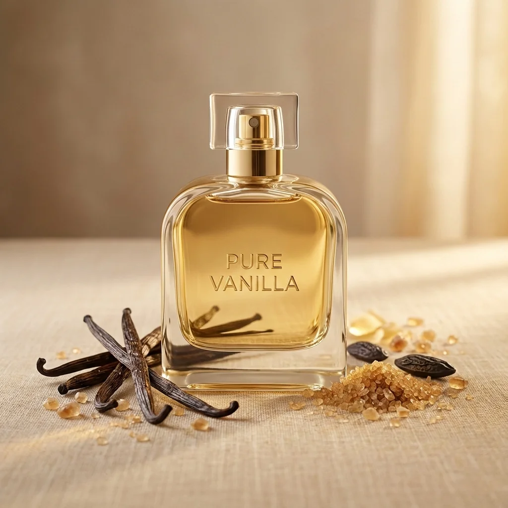 Pure sweet vanilla perfume with vanilla beans and brown sugar