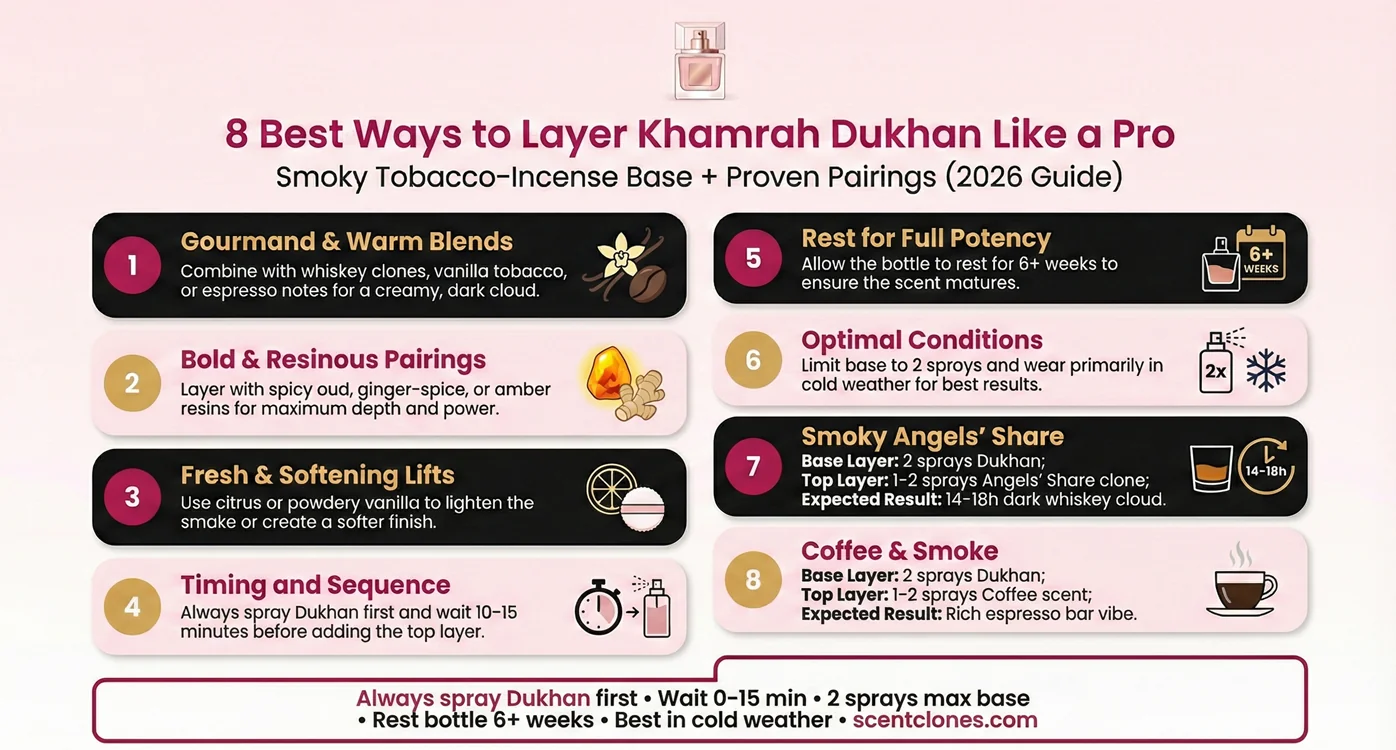 Khamrah Dukhan Layering Infographic – 8 Best Combos