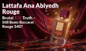 Lattafa Ana Abiyedh Rouge red bottle featured image for 2026 review – brutal $25 Baccarat Rouge 540 dupe comparison