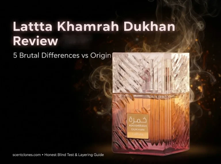 Lattafa Khamrah Dukhan Review: 5 Shocking Differences vs. The Original (Brutal & Honest) 109 Featured image of Lattafa Khamrah Dukhan perfume bottle for 2026 review – smoky tobacco differences vs original
