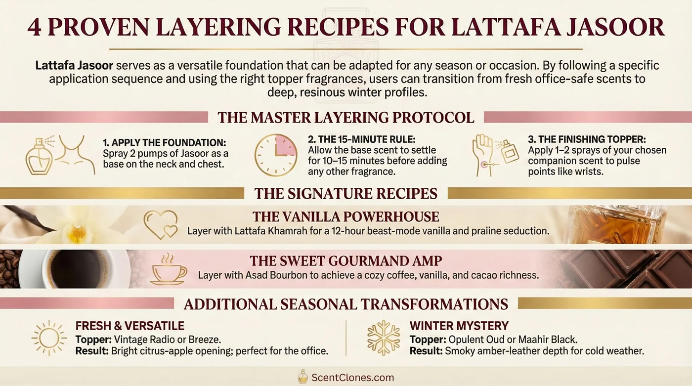 Jasoor Layering Recipes – 4 Proven Combos Infographic