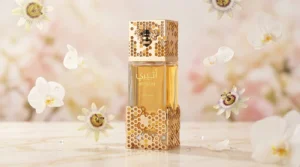 Lattafa Atheeri perfume bottle with golden honeycomb design – honest review and Gucci Flora Gorgeous Orchid dupe comparison