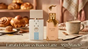 Lattafa Eclaire vs Giardini Di Toscana Bianco Latte perfume bottles comparison – creamy caramel vanilla gourmand fragrance review