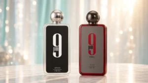 Afnan 9PM Rebel and original Afnan 9PM perfume bottles side by side comparison